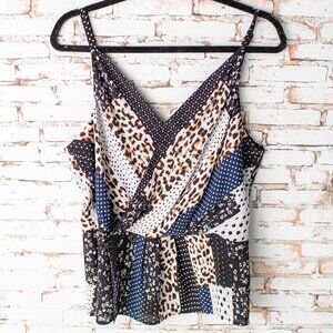 Cabi Sleeveless Cami Tank Top Women's Size 16 Polka Dot Leopard V-Neck